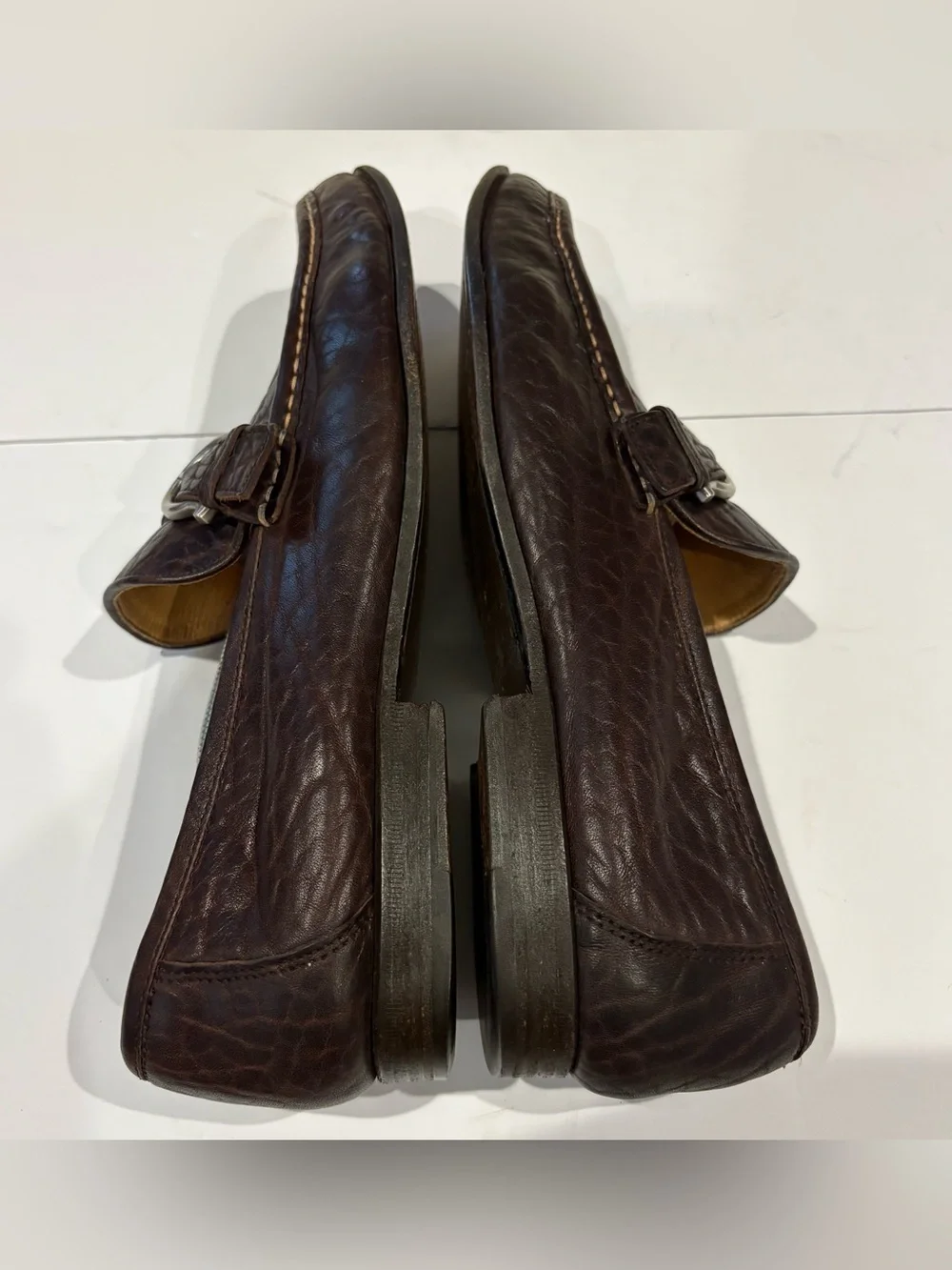 Salvatore Ferragamo Men’s 10.5 EE Brown Leather Gancini Buckle Loafers Italy